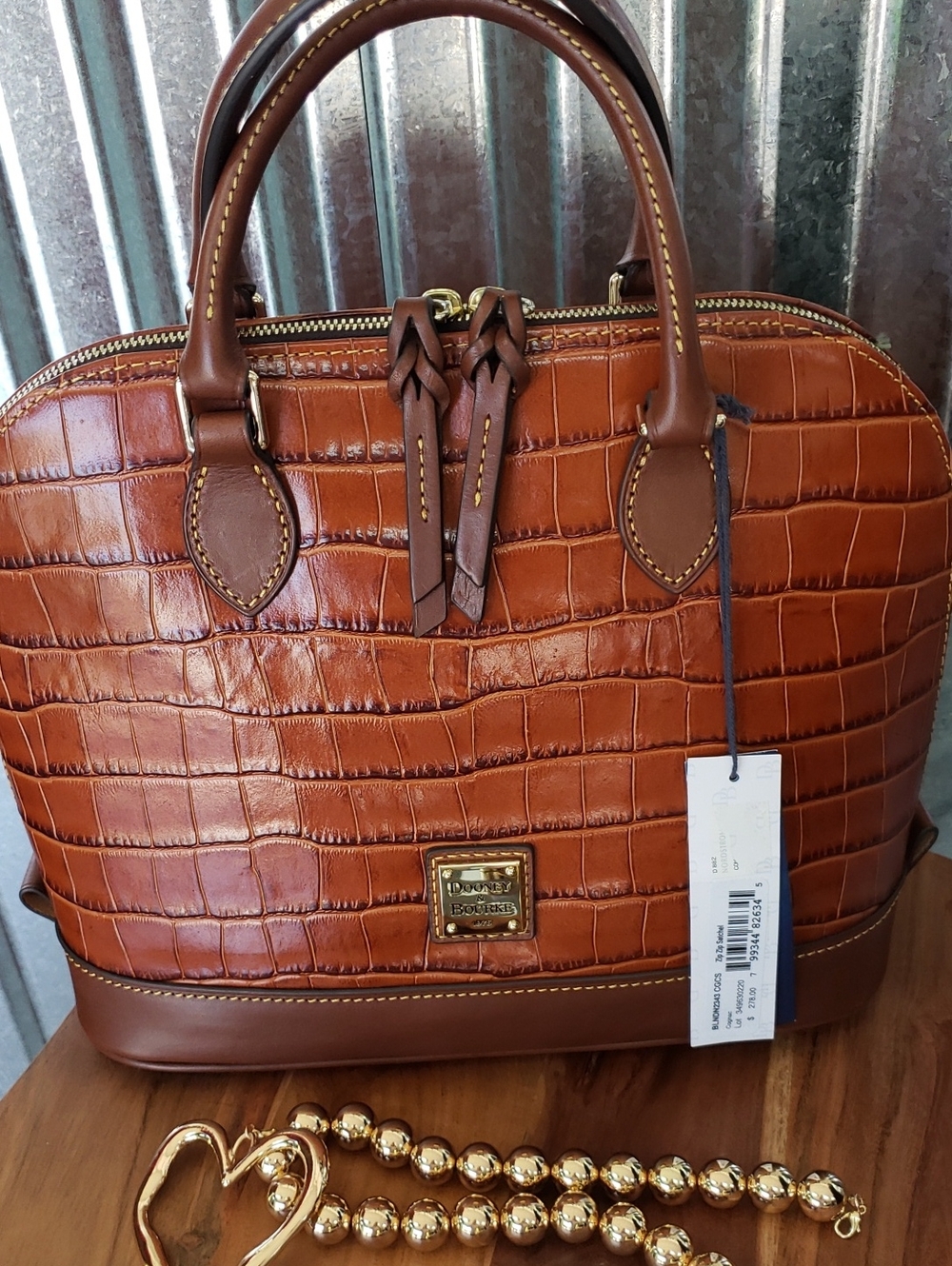 NWT Dooney & Bourke Croc-Embossed Leather ZIP ZIP Satchel in Cognac Brown - Picture 2 of 11